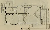 An illustration from Practical bungalows and cottages for town and country, perspective views and floor plans for three hundred low and medium priced houses and bungalows .. (1916)