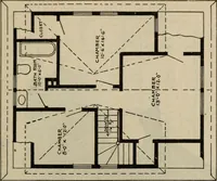 An illustration from Practical bungalows and cottages for town and country, perspective views and floor plans for three hundred low and medium priced houses and bungalows .. (1916)