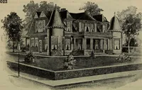An illustration from Practical bungalows and cottages for town and country, perspective views and floor plans for three hundred low and medium priced houses and bungalows .. (1916)