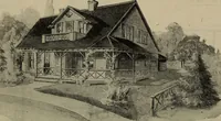 An illustration from Practical bungalows and cottages for town and country, perspective views and floor plans for three hundred low and medium priced houses and bungalows .. (1916)