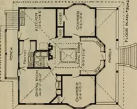 An illustration from Practical bungalows and cottages for town and country, perspective views and floor plans for three hundred low and medium priced houses and bungalows .. (1916)