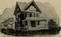 An illustration from Practical bungalows and cottages for town and country, perspective views and floor plans for three hundred low and medium priced houses and bungalows .. (1916)