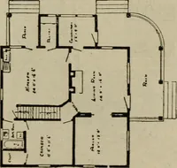 An illustration from Practical bungalows and cottages for town and country, perspective views and floor plans for three hundred low and medium priced houses and bungalows .. (1916)