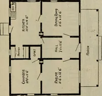An illustration from Practical bungalows and cottages for town and country, perspective views and floor plans for three hundred low and medium priced houses and bungalows .. (1916)