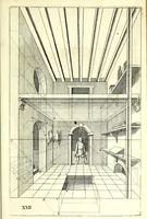 An illustration from Practical perspective; or, Perspective made easie. Teaching by the opticks, how to delineate all bodies, buildings, or landskips, &c. By the catoptricks, how to delineate confused appearances, so as when seen in a mirror or pollisht body of any intended shape, the reflection shall shew a designe. By the dioptircks [sic], how to draw parts of many figures into one, when seen through a glass or christal cut into many faces.. (1670)