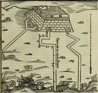 Picture 106 of 131 from Pratica manvale di arteglieria : nella quale si tratta della inuentione di essa, dell'ordine di condurla, & piantarla sotto à qualunque fortezza, fabricar mine da far volar in alto le fortezze, spianar le montagne, diuertir l'acque offensiue i regni & prouincie, tirar co i pezzi in molti & diuersi modi, far fuochi artificiali : con altri bellissimi secreti all'essercitio dell'arteglieria appartenenti (1586), leaf 158