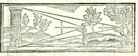 An illustration from Prattica manuale dell'artiglieria : doue si tratta dell'eccellenza, & origine dell'arte militare, e delle machine vsate da gli antichi : dell'inuentione della poluere, & artiglieria : del modo di condurla per acqua, e per terra, e piantarla in qual si voglia impresa : di fabricar le mine per mandar' in aria fortezze, e montagne : di fuochi artificiali : e di varij secreti, & importantissimi auuertimenti all'vso della guerra vtilissimi, e necessarij : e nel fine d'vn molto copioso, & importante essamine de'bombardieri ... (1606)