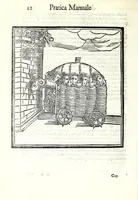 Picture 5 of 38 from Prattica manuale dell'artiglieria : doue si tratta dell'eccellenza, & origine dell'arte militare, e delle machine vsate da gli antichi : dell'inuentione della poluere, & artiglieria : del modo di condurla per acqua, e per terra, e piantarla in qual si voglia impresa : di fabricar le mine per mandar' in aria fortezze, e montagne : di fuochi artificiali : e di varij secreti, & importantissimi auuertimenti all'vso della guerra vtilissimi, e necessarij : e nel fine d'vn molto copioso, & importante essamine de'bombardieri ... (1606), leaf 38