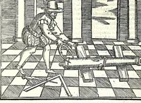 An illustration from Prattica manuale dell'artiglieria : doue si tratta dell'eccellenza, & origine dell'arte militare, e delle machine vsate da gli antichi : dell'inuentione della poluere, & artiglieria : del modo di condurla per acqua, e per terra, e piantarla in qual si voglia impresa : di fabricar le mine per mandar' in aria fortezze, e montagne : di fuochi artificiali : e di varij secreti, & importantissimi auuertimenti all'vso della guerra vtilissimi, e necessarij : e nel fine d'vn molto copioso, & importante essamine de'bombardieri ... (1606)