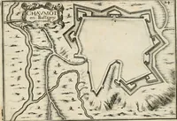 An illustration from Premiere[-seconde] partie, Les plans et profilz de toutes les principalles villes et lieux considerables de France : ensemble les cartes generalles de chascune prouince & les particulières de chasque gouuernement d'icelles (1636)