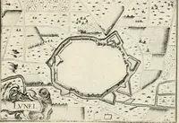 An illustration from Premiere[-seconde] partie, Les plans et profilz de toutes les principalles villes et lieux considerables de France : ensemble les cartes generalles de chascune prouince & les particulières de chasque gouuernement d'icelles (1636)