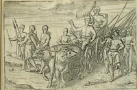 An illustration from Premier livre de l'histoire de la navigation aux Indes Orientales, par les hollandois, et des choses a eux advenues : ensemble les conditions, les meurs, & manieres de vivres des nations, par eux abordees : plus les monnoyes, espices, drogues, & marchandises, & le pris d'icelles : davantage les decouvremens & apparences, situations, & costes maritimes des contrees : avec le vray pourtrait au vif des habitans : le tout par plusieurs figures illustré : tres-recreatif a lire a tous navigans & amateurs des navigations lointaines, ez terres estrangeres (1609)