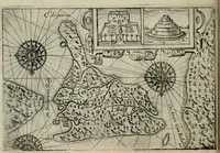 An illustration from Premier livre de l'histoire de la navigation aux Indes Orientales, par les hollandois, et des choses a eux advenues : ensemble les conditions, les meurs, & manieres de vivres des nations, par eux abordees : plus les monnoyes, espices, drogues, & marchandises, & le pris d'icelles : davantage les decouvremens & apparences, situations, & costes maritimes des contrees : avec le vray pourtrait au vif des habitans : le tout par plusieurs figures illustré : tres-recreatif a lire a tous navigans & amateurs des navigations lointaines, ez terres estrangeres (1609)