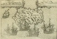 An illustration from Premier livre de l'histoire de la navigation aux Indes Orientales, par les hollandois, et des choses a eux advenues : ensemble les conditions, les meurs, & manieres de vivres des nations, par eux abordees : plus les monnoyes, espices, drogues, & marchandises, & le pris d'icelles : davantage les decouvremens & apparences, situations, & costes maritimes des contrees : avec le vray pourtrait au vif des habitans : le tout par plusieurs figures illustré : tres-recreatif a lire a tous navigans & amateurs des navigations lointaines, ez terres estrangeres (1609)