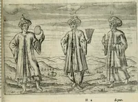An illustration from Premier livre de l'histoire de la navigation aux Indes Orientales, par les hollandois, et des choses a eux advenues : ensemble les conditions, les meurs, & manieres de vivres des nations, par eux abordees : plus les monnoyes, espices, drogues, & marchandises, & le pris d'icelles : davantage les decouvremens & apparences, situations, & costes maritimes des contrees : avec le vray pourtrait au vif des habitans : le tout par plusieurs figures illustré : tres-recreatif a lire a tous navigans & amateurs des navigations lointaines, ez terres estrangeres (1609)