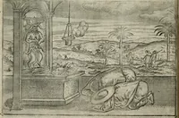 An illustration from Premier livre de l'histoire de la navigation aux Indes Orientales, par les hollandois, et des choses a eux advenues : ensemble les conditions, les meurs, & manieres de vivres des nations, par eux abordees : plus les monnoyes, espices, drogues, & marchandises, & le pris d'icelles : davantage les decouvremens & apparences, situations, & costes maritimes des contrees : avec le vray pourtrait au vif des habitans : le tout par plusieurs figures illustré : tres-recreatif a lire a tous navigans & amateurs des navigations lointaines, ez terres estrangeres (1609)
