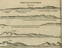 An illustration from Premier livre de l'histoire de la navigation aux Indes Orientales, par les hollandois, et des choses a eux advenues : ensemble les conditions, les meurs, & manieres de vivres des nations, par eux abordees : plus les monnoyes, espices, drogues, & marchandises, & le pris d'icelles : davantage les decouvremens & apparences, situations, & costes maritimes des contrees : avec le vray pourtrait au vif des habitans : le tout par plusieurs figures illustré : tres-recreatif a lire a tous navigans & amateurs des navigations lointaines, ez terres estrangeres (1609)