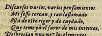 An illustration from Primera parte de la miscelanea austral de don Diego D'Avalos y Figueroa, en varios coloquios. Interlocutores, Delio, y Cilena. Con la Defensa de damas. (1602)