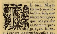 An illustration from Primera parte de los commentarios reales, : que tratan del origen de los Yncas, reyes que fueron del Peru, de su idolatria, leyes, y gouierno en paz y en guerra: de sus vidas y conquistas, y de todo lo que fue aquel imperio y su republica, antes que los españoles passaran a el. (1609)