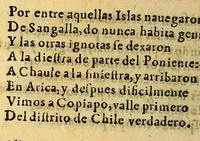 An illustration from Primera segunda, y tercera partes de la Araucana de don Alonso de Ercilla y Cuñiga . (1592)