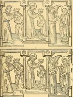 An illustration from Principia typographica. The block-books, or xylographic delineations of scripture history; issued in Holland, Flanders and Germany, during the fifteenth century, exemplified and considered in connexion with the origin of printing. To which is added an attempt to elucidate the character of the paper-marks of the period (1858)