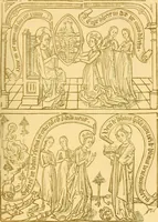 An illustration from Principia typographica. The block-books, or xylographic delineations of scripture history; issued in Holland, Flanders and Germany, during the fifteenth century, exemplified and considered in connexion with the origin of printing. To which is added an attempt to elucidate the character of the paper-marks of the period (1858)