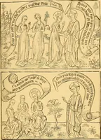 An illustration from Principia typographica. The block-books, or xylographic delineations of scripture history; issued in Holland, Flanders and Germany, during the fifteenth century, exemplified and considered in connexion with the origin of printing. To which is added an attempt to elucidate the character of the paper-marks of the period (1858)