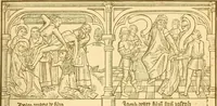 An illustration from Principia typographica. The block-books, or xylographic delineations of scripture history; issued in Holland, Flanders and Germany, during the fifteenth century, exemplified and considered in connexion with the origin of printing. To which is added an attempt to elucidate the character of the paper-marks of the period (1858)
