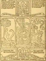 An illustration from Principia typographica. The block-books, or xylographic delineations of scripture history; issued in Holland, Flanders and Germany, during the fifteenth century, exemplified and considered in connexion with the origin of printing. To which is added an attempt to elucidate the character of the paper-marks of the period (1858)