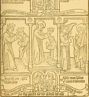 An illustration from Principia typographica. The block-books, or xylographic delineations of scripture history; issued in Holland, Flanders and Germany, during the fifteenth century, exemplified and considered in connexion with the origin of printing. To which is added an attempt to elucidate the character of the paper-marks of the period (1858)