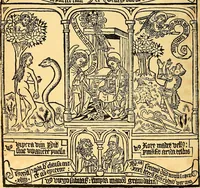 An illustration from Principia typographica. The block-books, or xylographic delineations of scripture history; issued in Holland, Flanders and Germany, during the fifteenth century, exemplified and considered in connexion with the origin of printing. To which is added an attempt to elucidate the character of the paper-marks of the period (1858)
