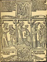 An illustration from Principia typographica. The block-books, or xylographic delineations of scripture history; issued in Holland, Flanders and Germany, during the fifteenth century, exemplified and considered in connexion with the origin of printing. To which is added an attempt to elucidate the character of the paper-marks of the period (1858)