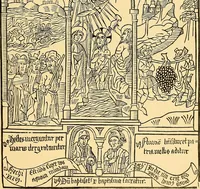 An illustration from Principia typographica. The block-books, or xylographic delineations of scripture history; issued in Holland, Flanders and Germany, during the fifteenth century, exemplified and considered in connexion with the origin of printing. To which is added an attempt to elucidate the character of the paper-marks of the period (1858)