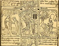 An illustration from Principia typographica. The block-books, or xylographic delineations of scripture history; issued in Holland, Flanders and Germany, during the fifteenth century, exemplified and considered in connexion with the origin of printing. To which is added an attempt to elucidate the character of the paper-marks of the period (1858)