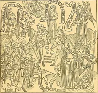 An illustration from Principia typographica. The block-books, or xylographic delineations of scripture history; issued in Holland, Flanders and Germany, during the fifteenth century, exemplified and considered in connexion with the origin of printing. To which is added an attempt to elucidate the character of the paper-marks of the period (1858)