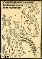 An illustration from Principia typographica. The block-books, or xylographic delineations of scripture history; issued in Holland, Flanders and Germany, during the fifteenth century, exemplified and considered in connexion with the origin of printing. To which is added an attempt to elucidate the character of the paper-marks of the period (1858)