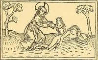 An illustration from Principia typographica. The block-books, or xylographic delineations of scripture history; issued in Holland, Flanders and Germany, during the fifteenth century, exemplified and considered in connexion with the origin of printing. To which is added an attempt to elucidate the character of the paper-marks of the period (1858)