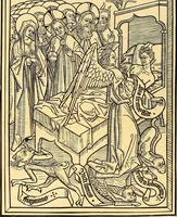 An illustration from Principia typographica. The block-books, or xylographic delineations of scripture history; issued in Holland, Flanders and Germany, during the fifteenth century, exemplified and considered in connexion with the origin of printing. To which is added an attempt to elucidate the character of the paper-marks of the period (1858)