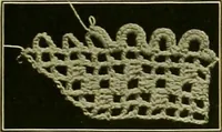 An illustration from The Priscilla filet crochet book : a collection of beautiful designs in filet crochet, equally adapted to cross-stitch beads and canvas with working directions (1915)