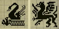 An illustration from The Priscilla filet crochet book : a collection of beautiful designs in filet crochet, equally adapted to cross-stitch beads and canvas with working directions (1915)