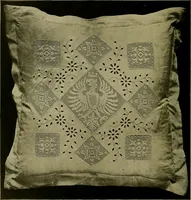 An illustration from The Priscilla filet crochet book : a collection of beautiful designs in filet crochet, equally adapted to cross-stitch beads and canvas with working directions (1915)