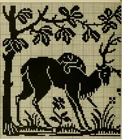 An illustration from The Priscilla filet crochet book : a collection of beautiful designs in filet crochet, equally adapted to cross-stitch beads and canvas with working directions (1915)