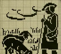An illustration from The Priscilla filet crochet book : a collection of beautiful designs in filet crochet, equally adapted to cross-stitch beads and canvas with working directions (1915)