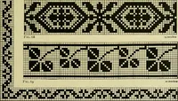An illustration from The Priscilla filet crochet book : a collection of beautiful designs in filet crochet, equally adapted to cross-stitch beads and canvas with working directions (1915)