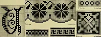 An illustration from The Priscilla filet crochet book : a collection of beautiful designs in filet crochet, equally adapted to cross-stitch beads and canvas with working directions (1915)