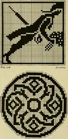 An illustration from The Priscilla filet crochet book : a collection of beautiful designs in filet crochet, equally adapted to cross-stitch beads and canvas with working directions (1915)