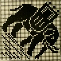 An illustration from The Priscilla filet crochet book : a collection of beautiful designs in filet crochet, equally adapted to cross-stitch beads and canvas with working directions (1915)