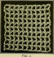 An illustration from The Priscilla filet crochet book : a collection of beautiful designs in filet crochet, equally adapted to cross-stitch beads and canvas with working directions (1915)