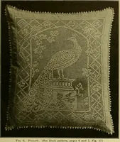 An illustration from The Priscilla filet crochet book, no. 2 ; a collection of beautiful designs in filet crochet, introducing filet crochet brodé, embroidery on crochet and cameo crochet (1914)