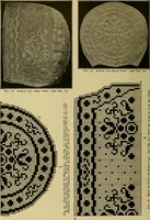 An illustration from The Priscilla filet crochet book, no. 2 ; a collection of beautiful designs in filet crochet, introducing filet crochet brodé, embroidery on crochet and cameo crochet (1914)